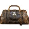 Genuine Leather Boston Bag for Large Fits Travel Cowhide Leather with Crocodile Handbag with Bottom Stands Metal Frame Shoulder Business Trip