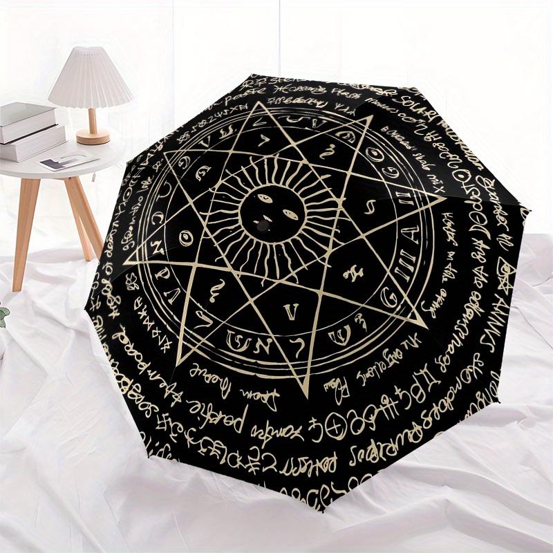 Golden Pentagram Symbol Tapestry - Mystic Decor Umbrella - Cute Umbrella with Cute Design, Portable 3-Fold Compact Umbrella fo
