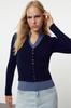 Women's Elegance Style Cardigan Navy Blue Double Knitwear Cardigan