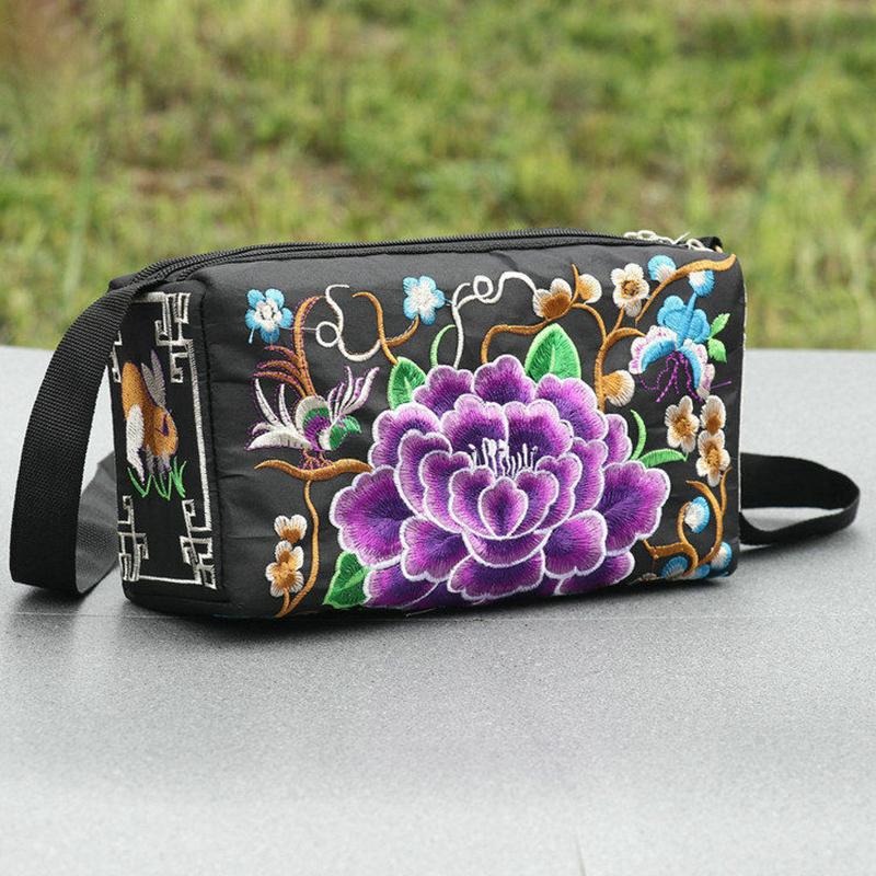 Yogodlns Сумка через плечо в этническом стиле Юньнань, сумка через плечо с цветочной вышивкой, парусиновая сумка для отдыха, простая женская трехслойная сумка через плечо