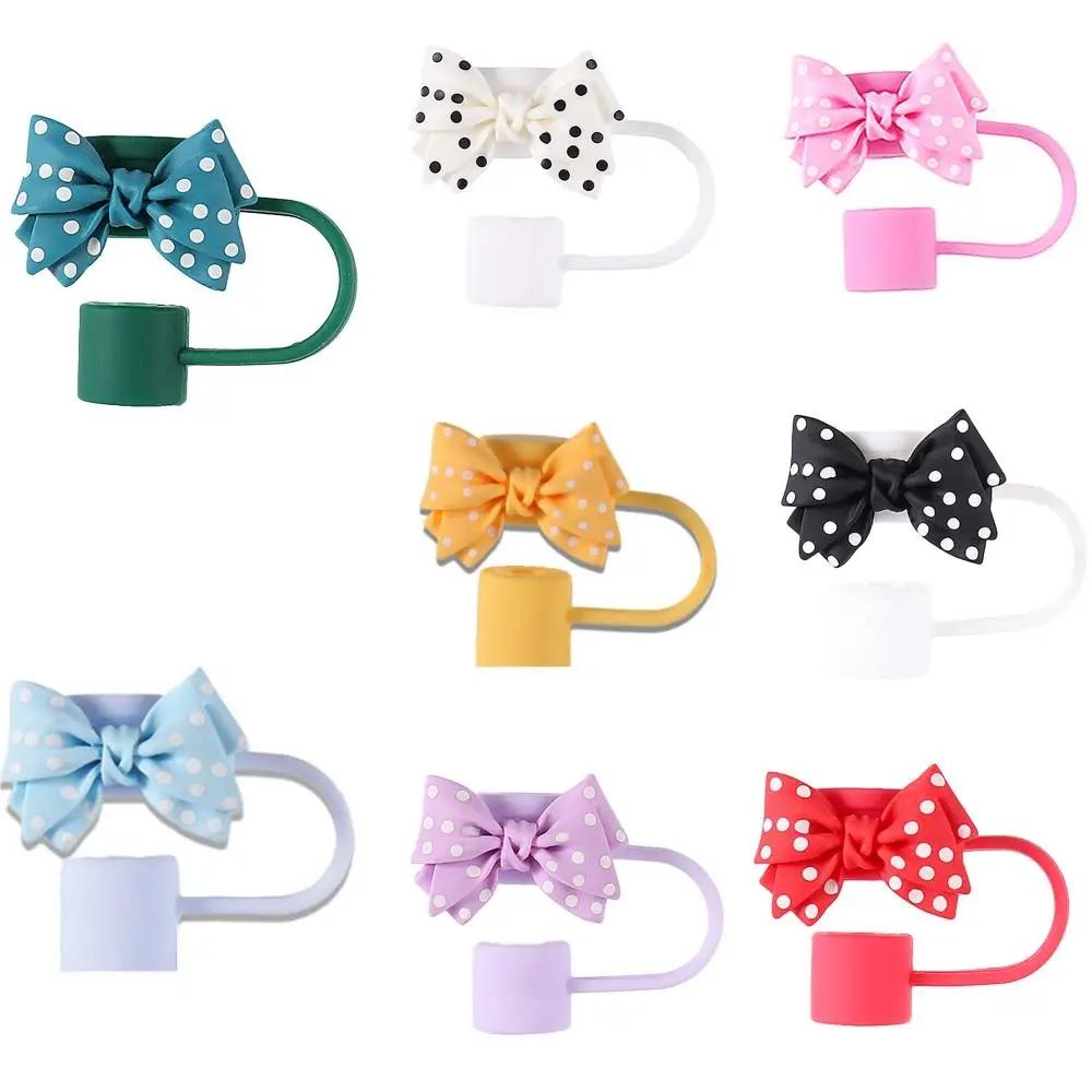 10cm Portable Spotted Bows Straw Tips Covers Good Sealing Dust-Proof Straws Topper Party Supplies Straw Tips Lids