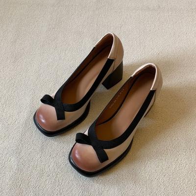 Ретро туфли-лодочки на высоком каблуке женская юбка весна и осень французский толстый каблук одинарная обувь круглый носок высокий каблук туфли Мэри Джейн