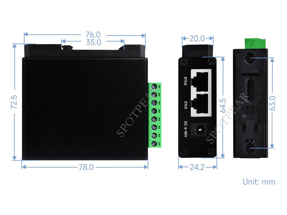 Промышленный последовательный серверный модуль RS232/RS485 - RJ45 Ethernet на DIN-рейку