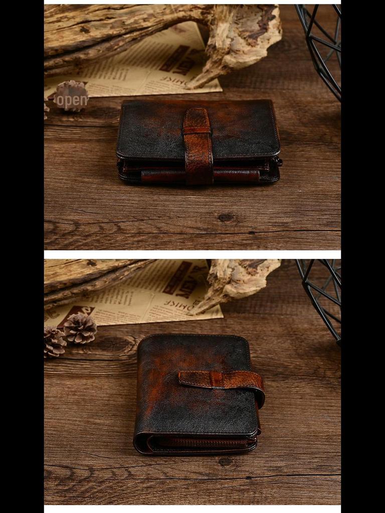 Мужской короткий кошелек из натуральной кожи в стиле ретро - европейский и американский стиль