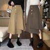 Women's High Waist Woolen A-Line Skirt - Autumn/Winter 2025 Collection, Versatile Mid-Length Irregular Slimming Design