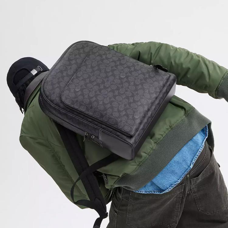 Coach Gotham 29 Zipper Closure Signature Coated Canvas And Calfskin Backpack Large Men backpack Charcoal CR743-CHR