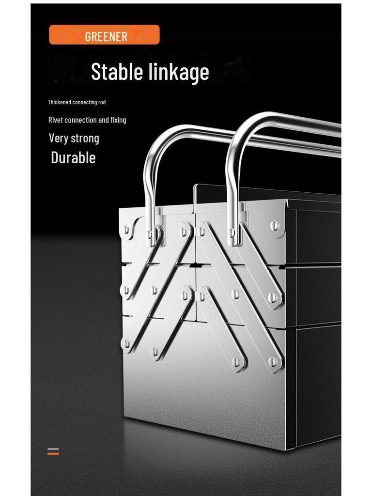 Трехслойный складной ящик для инструментов из нержавеющей стали цвета «лесной зеленый» — большой, портативный, промышленного класса для хранения вещей дома и в автомобиле.