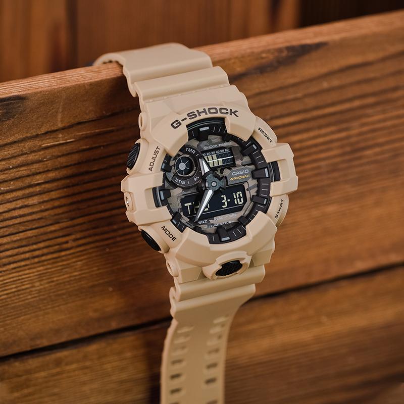 Casio Серия G-SHOCK с двойным дисплеем LCD/стрелки, серия G-SHOCK, камуфляж, модные, спортивные, двойной дисплей, водонепроницаемые, трендовые, кварцевый механизм, полимерный ремешок, GA-700CA-5APR
