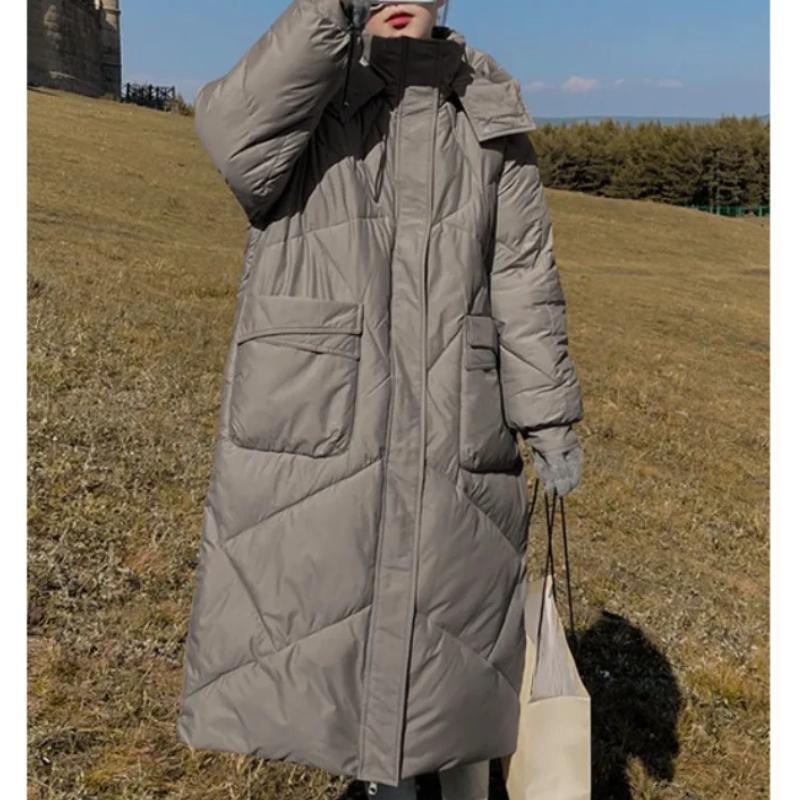 Женская куртка, черные зимние пуховые пальто, новинка 2023 года, свободная плотная женская одежда с длинными рукавами, однотонная парка с капюшоном, корейская мода