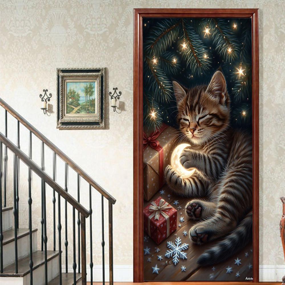 Рождественский Дед Мороз ПВХ Самоклеящаяся Водонепроницаемая Наклейка на Дверь Современная Имитация Фреска Обои Гостиная Кабинет Домашний Декор Искусство Постер на Дверь