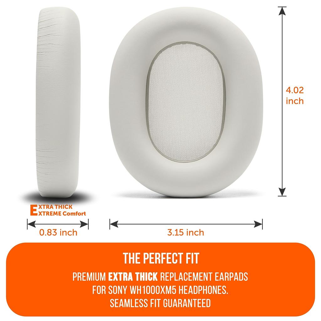 WC Wicked Cushions Extra Thick Earpads для Sony XM5 Мягкая искусственная кожа Роскошные шумоизолирующие с эффектом памяти Дополнительная толщина Серебро - Подушка, Пена,