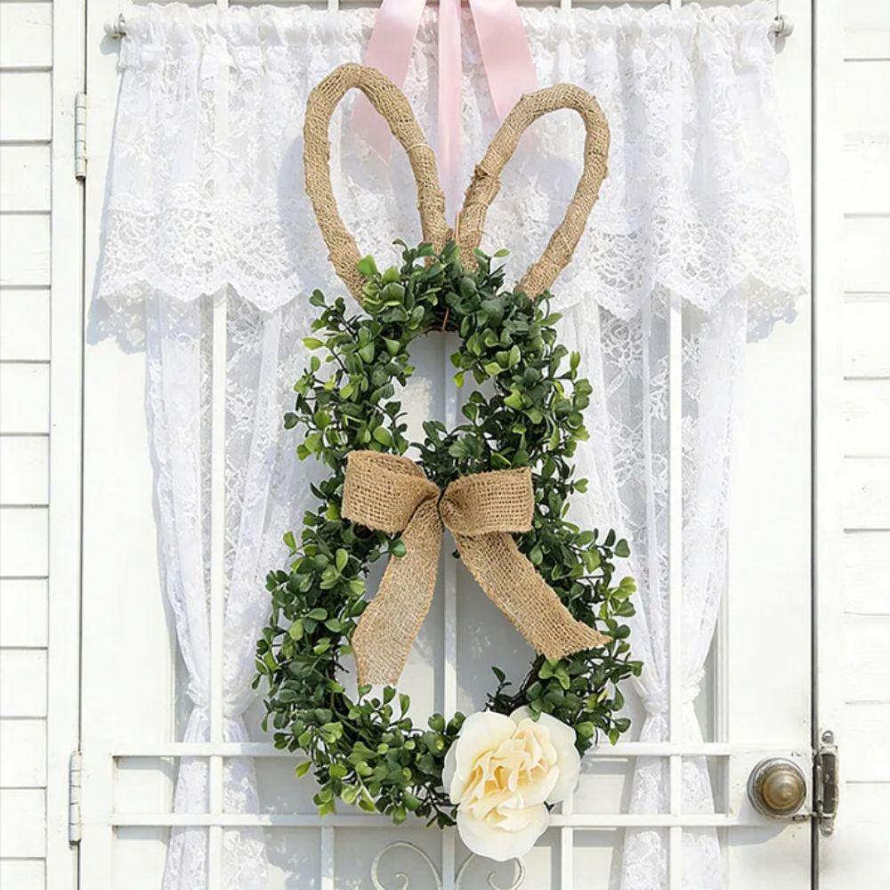Linen Bow Easter Wreaths With Flower Artificial Wreath Front Door Wreath Window Decoration