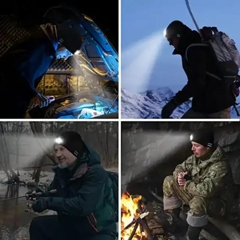 Wireless Bluetooth Earphones LED Light Cap Outdoor Night Running Lighting Red and Blue Flashing Warning Light Bluetooth Cap