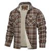 Men's Long-Sleeve Plaid Plush Lined Lapel Jacket - 2023 Single-Breasted Loose Coat