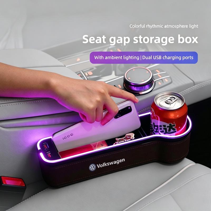 LED Light Car Seat Gap Storage Box For VW Golf Amarok Phaeton GTI Passat Car Interior Storage Pocket Case Cup Holder keychain