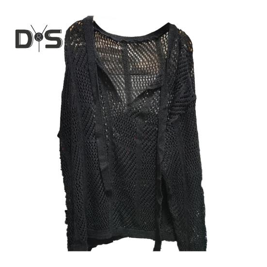 Осень-зима мужской свитер с ажурной резинкой и длинными рукавами, однотонный трикотажный пуловер с V-образным вырезом, средней длины, теплый трикотаж