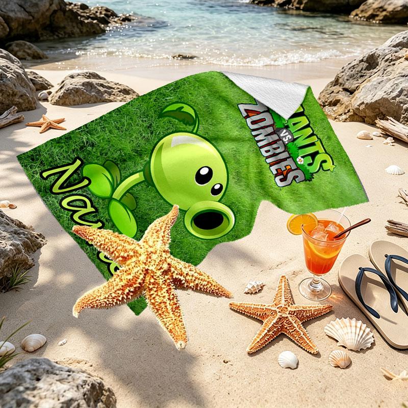 Custom Name Personalized Plants vs. Zombies Print Beach Towel, for Trip Camping Beach Party Home Decor, Birthday Gift for Family & Friends