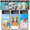 Синие Деревянные Ракушки Морская Звезда Чехлы Для Samsung Galaxy Z Flip 4 5 6 7 3 Z Flip7 Flip6 Flip4 Flip5 Flip3 5G Жесткие Ударопрочные Fundas