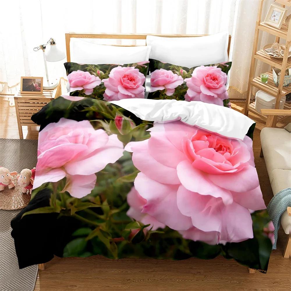 Rose Duvet Cover Set 220X240 for Double Bed Quilt Comforters Cover Pink Floral Bedding Set 3PCS 2PCS Single Beds Queen Full Size