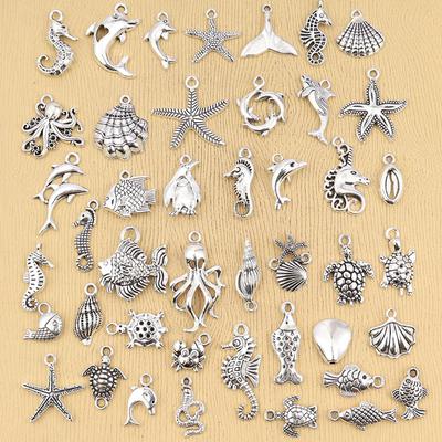 18/48 шт./лот Серебристые подвески на морскую тематику для изготовления браслетов своими руками, ракушки/черепахи/рыбы/морские коньки, подвески для серег и ожерелий.