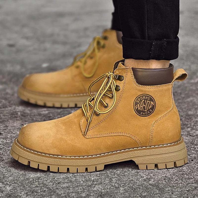 Высококачественные классические ботинки на шнуровке средней высоты, повседневные мотоциклетные ботинки, теплые износостойкие рабочие ботинки для улицы, короткие мужские ботинки