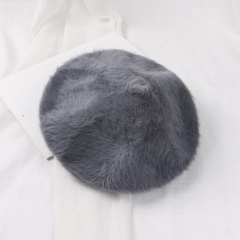 Берет из меха кролика, осенне-зимние шапки, универсальные женские модные шапки для художников, вязаные теплые шапки-бутончики, плюшевые шапки