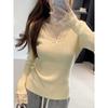 Bright Age-reducing Collar Lace Splicing Slim Long-sleeved Knitted Sweater Women's Autumn and Winter New Design Sweater Inside