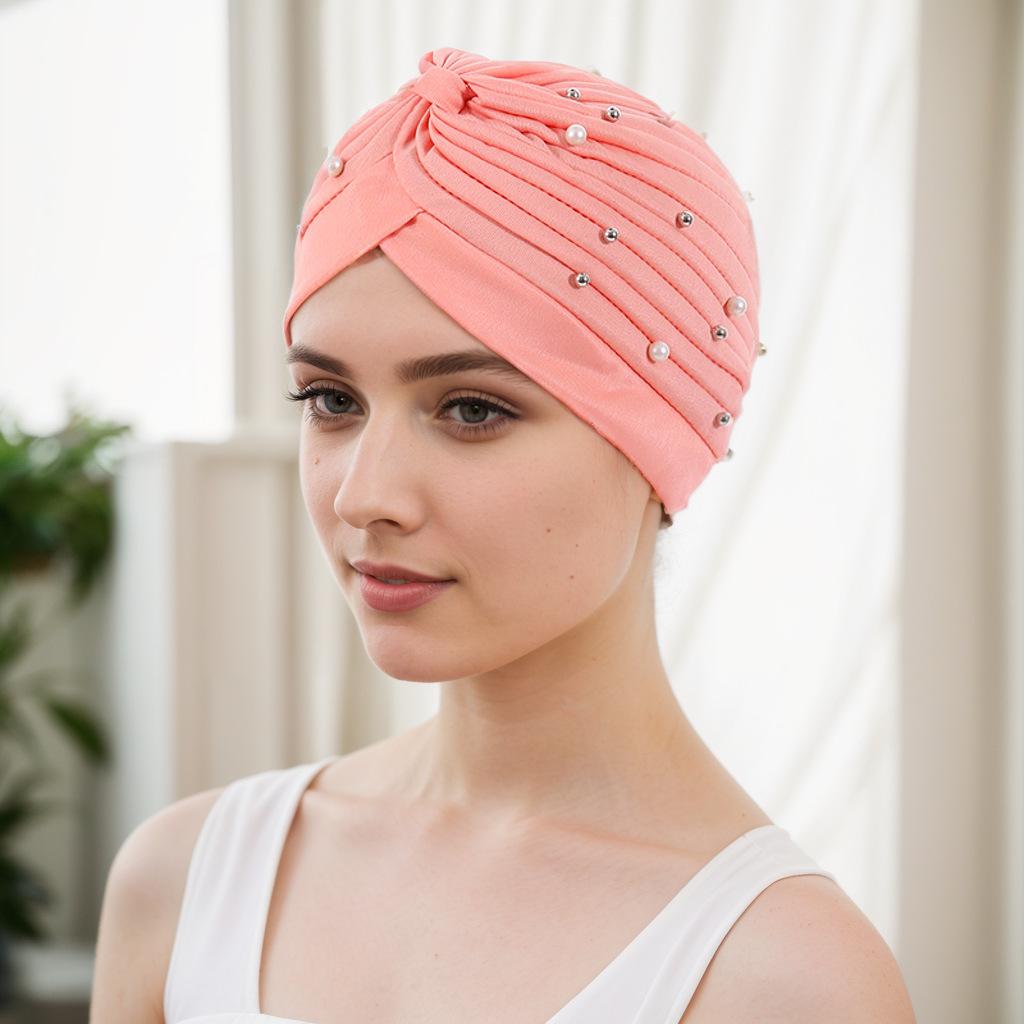 Стильный плиссированный платок-шарф с бусинами цвета арбуза