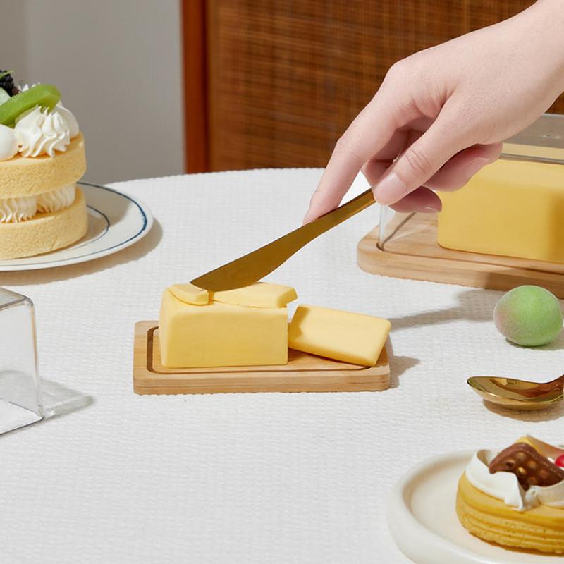 Countertop Bamboo Butter Dish Plate With Transparent Acrylic Lid Kitchen Storage Butter Container Box Butter Tableware