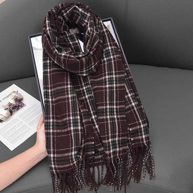 Cashmere Retro Dotted Line Plaid Scarf Men's and Women's Atmosphere Scarf Cold-proof and Warm Shawl