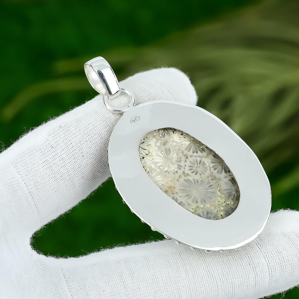 Натуральный ископаемый коралл, драгоценный камень, кулон, ювелирное изделие из стерлингового серебра 925 пробы для женщин