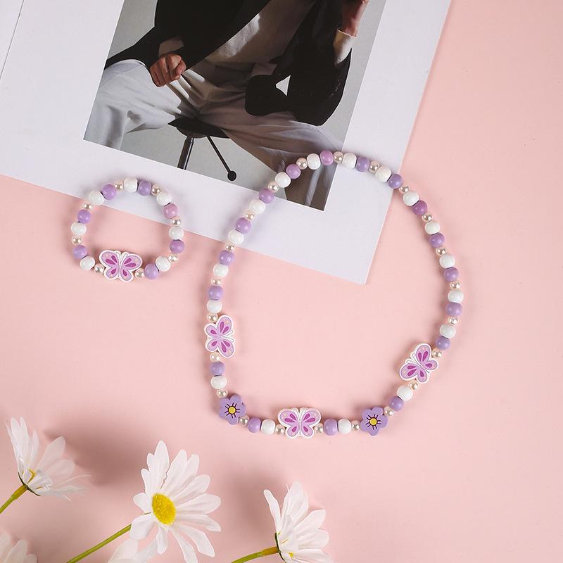 1 комплект, подарки для милых девочек, детские аксессуары принцессы, акриловые бусины, ожерелье с цветком, браслет, набор браслетов из бусин «сделай сам»