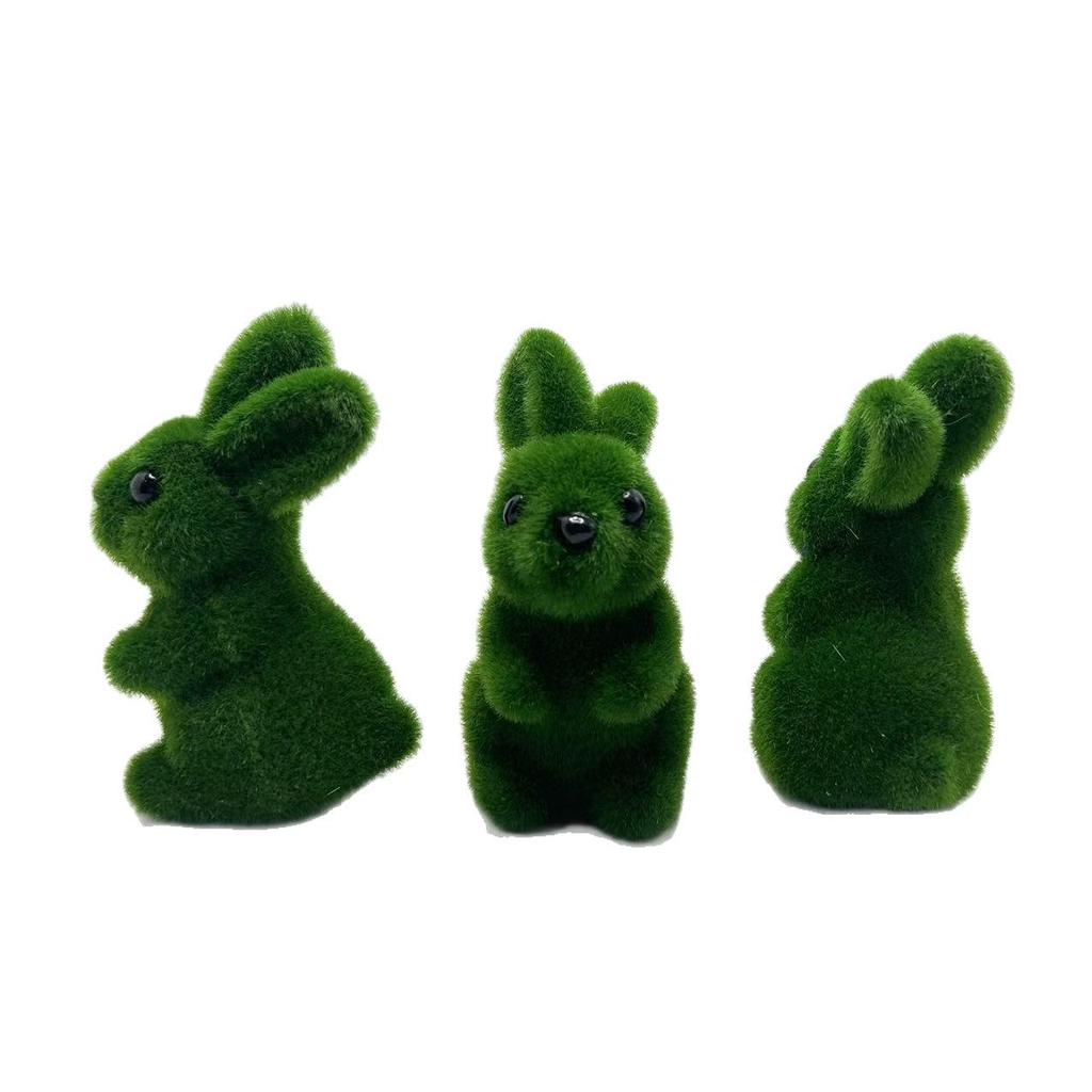 10cm Green Moss Flocked Easter Rabbit Ornament for Garden Decor