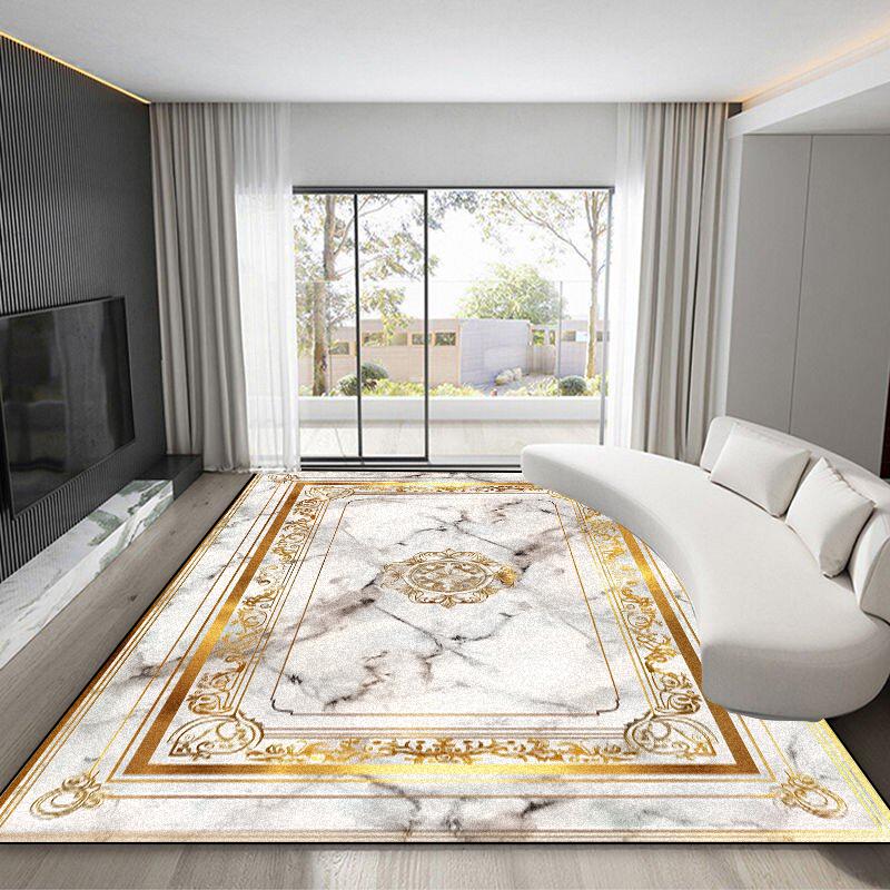 Роскошный ковер с золотой рамкой для гостиной, европейский стиль, высококлассные ковры для столовой, ковры большой площади, моющийся, нескользящий, коврик для ног для спальни