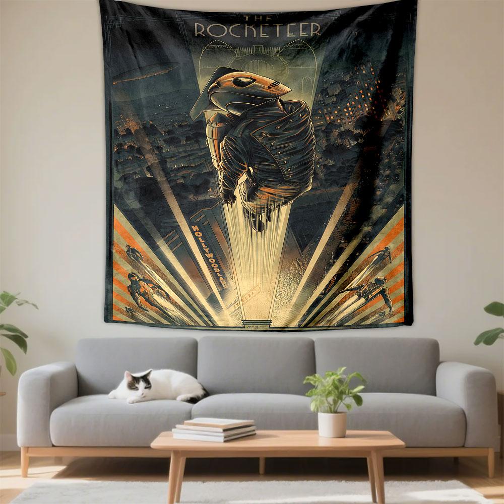 The Rocketeer Tapestry Wall Hanging, Retro Adventure Movie Poster Art, Vintage Wall Decor for Bedroom Living Room Dorm