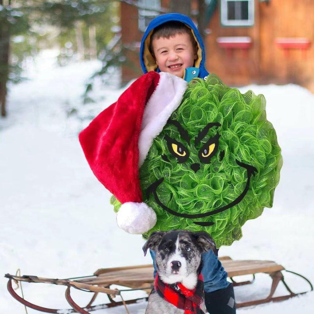 New Grinch Green Monster Plush Christmas Wreath Adorned Festive Holiday Decoration