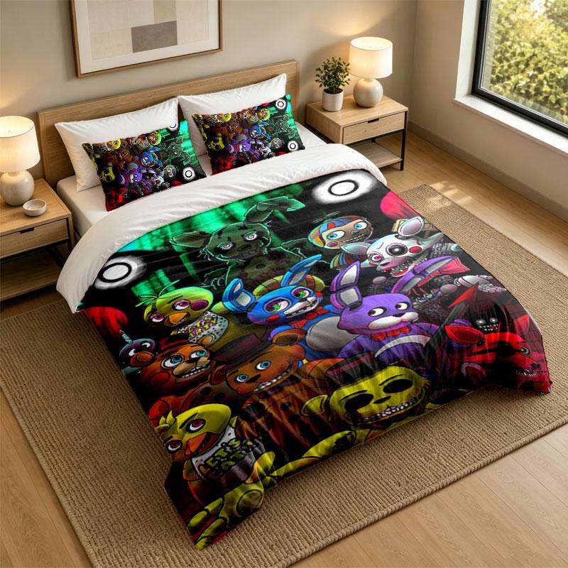 3Pcs Bedding SetFive Nights at Freddy’s Soft Bed Sheet and Two Pillowcases Home Bedroom Decor