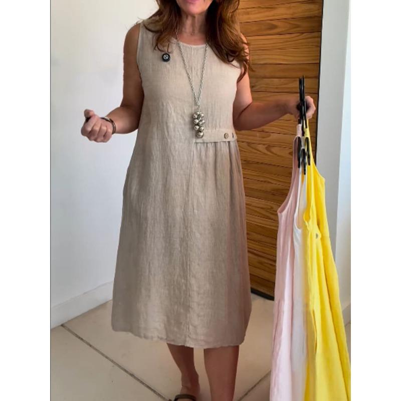 DAFIFY Женская мода лето весна однотонный принт без рукавов с круглым вырезом свободная талия повседневные платья