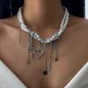 Retro Style Mulitilayered Pearls Necklace Heart Tassel Necklace  Daily Wear