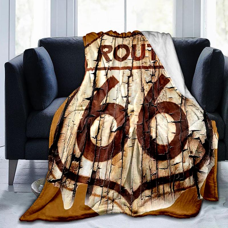1PC Highway 66 pattern blanket, all season lightweight home office outdoor nap multifunctional blanket