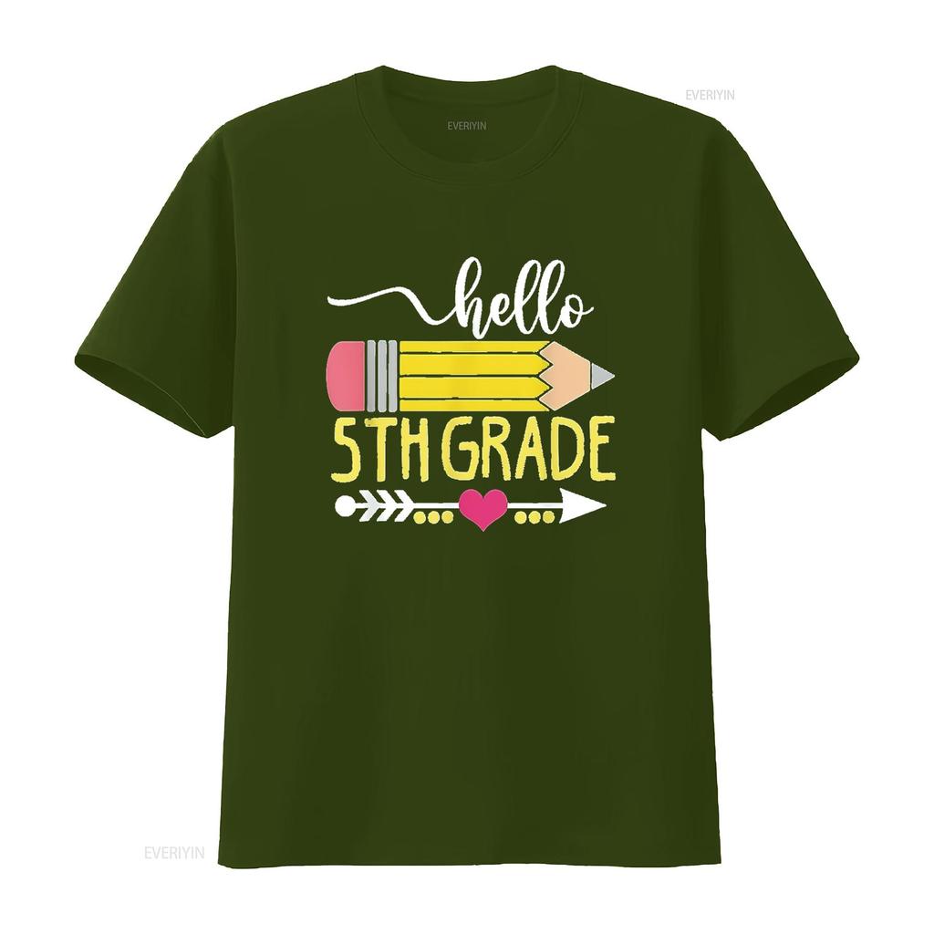 Womens Hello 5th Grade Team Happy First Day Of School T Shirt Black 4X Large vintage Washed Stylish homme Slightly graphic