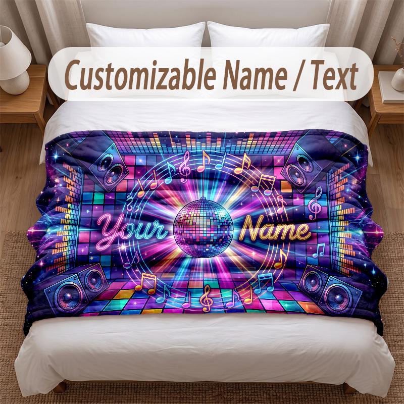 Music General Theme Soft Blanket Personalized Custom Name Text Print Warm Blanket Home Sofa Bedroom Decor