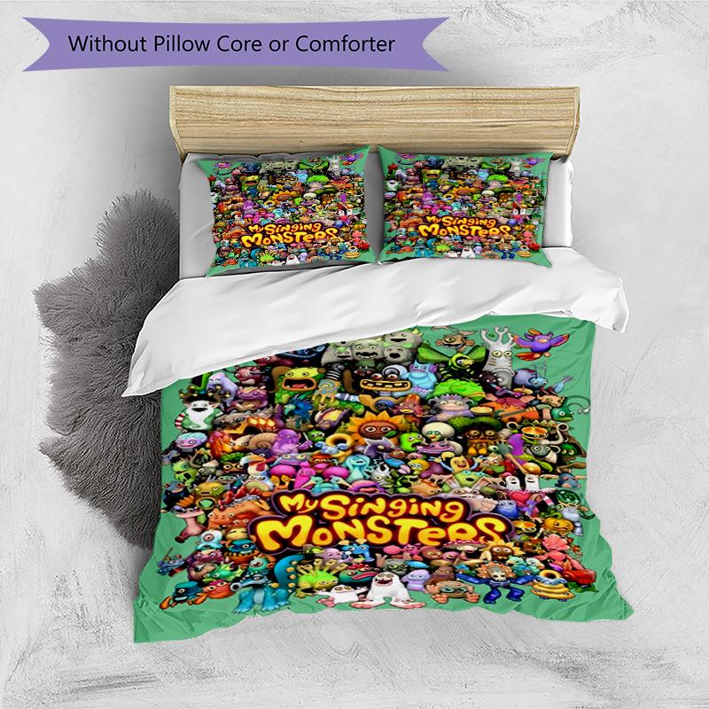 3pcs My Singing Monsters1 pattern bedding set duvet cover set includes duvet cover &pillowcases, perfect all season bedroom decoration & gift