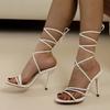 Модные римские сексуальные босоножки на высоком каблуке, женские туфли со шнуровкой и перекрестными шнурками, лето 2024 года, открытые тапочки, женские туфли-лодочки, сандалии