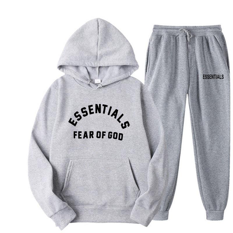 ESSENTIALS FEAR OF GOD Замбия Двойная Линия Плюс Бархатный Комплект Худи для Мужчин и Женщин