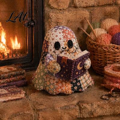 Halloween Themed Fabric Craft Ghost Patchwork Kit Cute Doll DIY Sewing Set with Pre-Cut Whimsical Crafting Fabrics Autumn Holiday Kit for