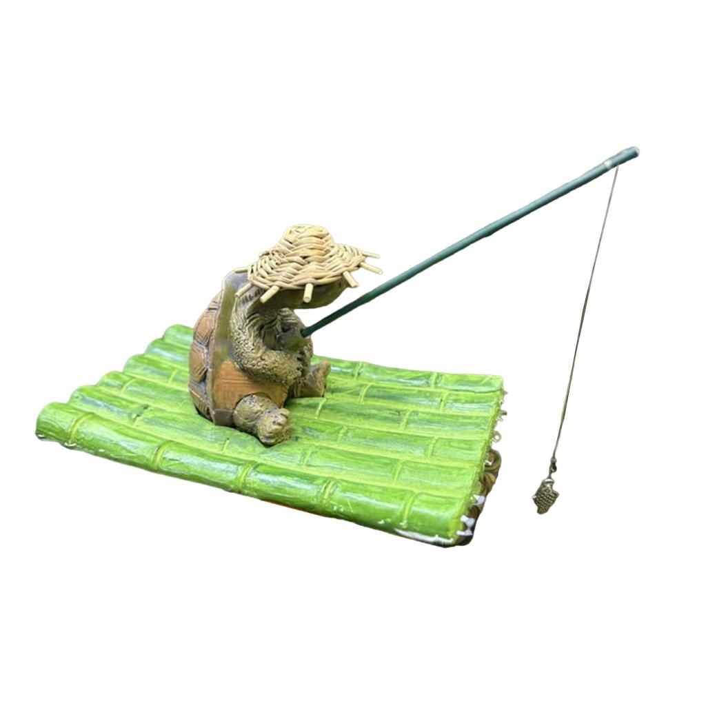 Floating Bamboos Raft Fishing Turtles Sculpture Resins Miniature Garden Pond Decors For Outdoor or Desktop Ornament