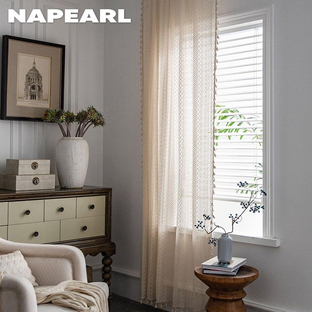 1PC NAPEARL Brocade Cotton Warp Knitted Craft Curtain With Tassels For Living Room Bedroom Home Decor