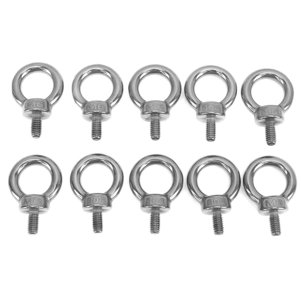 10Pcs M6 Stainless Steel Lifting Ring Eye Bolt Heavy Duty Marine Grade Ring Screw Bolts