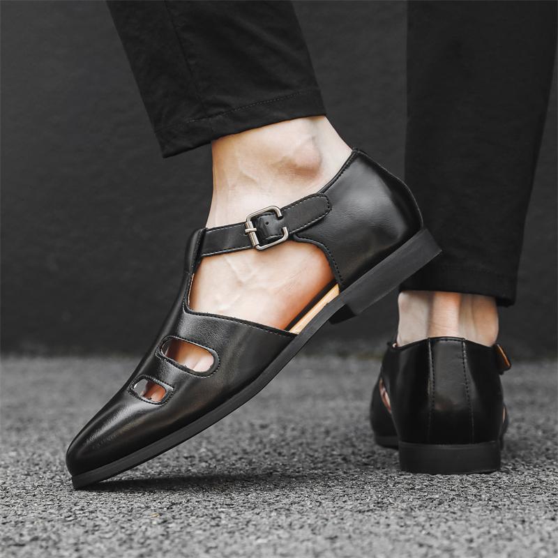 Летние легкие деловые сандалии мужские повседневные сандалии на плоской подошве модные кожаные универсальные пляжные туфли нескользящая спортивная обувь